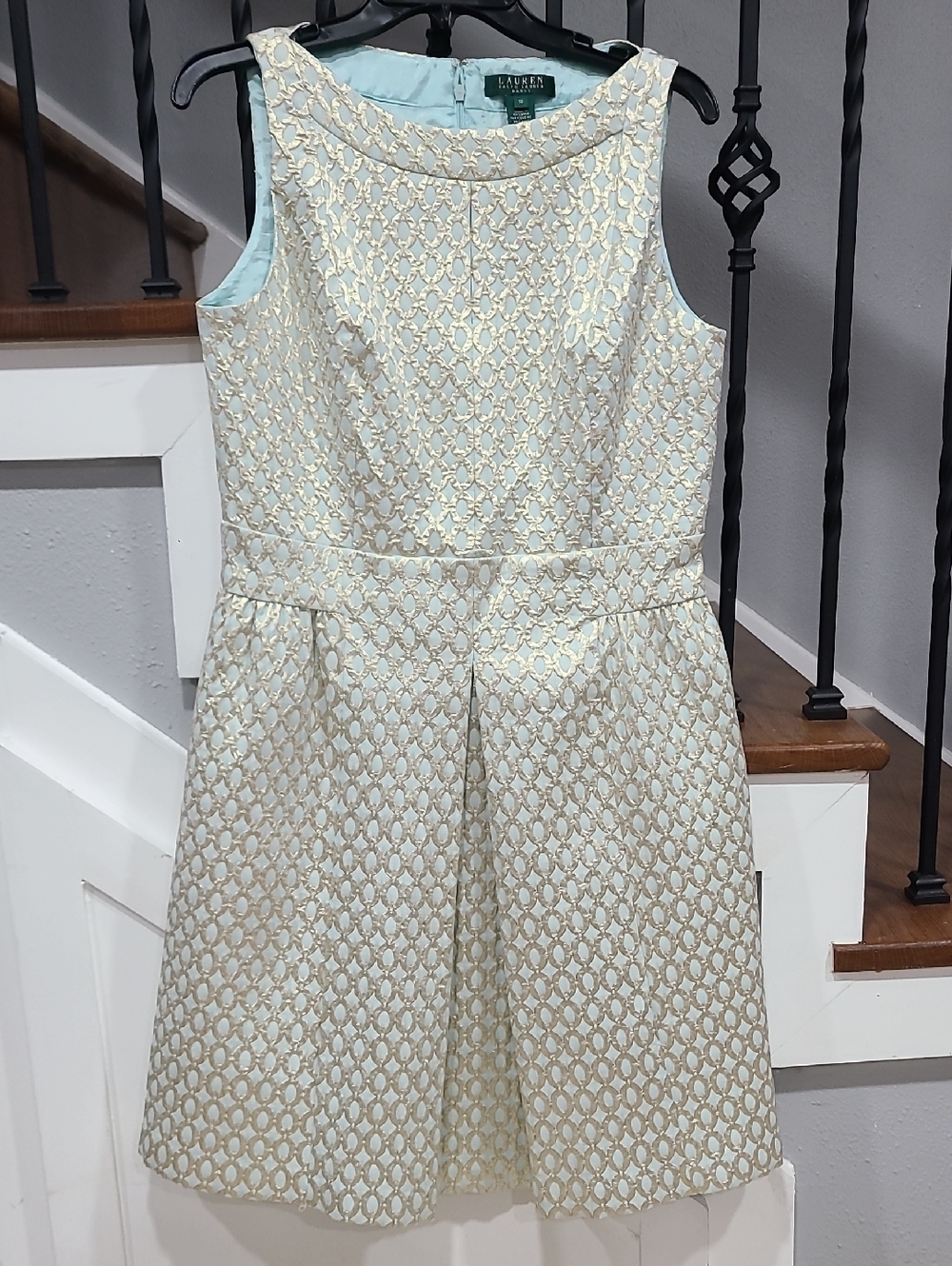 Ralph Lauren Light Blue and Gold Brocade Party Dress